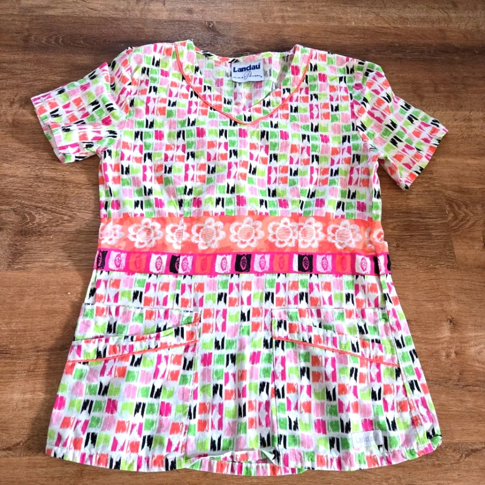 Landau Colorful Patterned Scrub Top